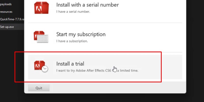 Chọn Install a trial
