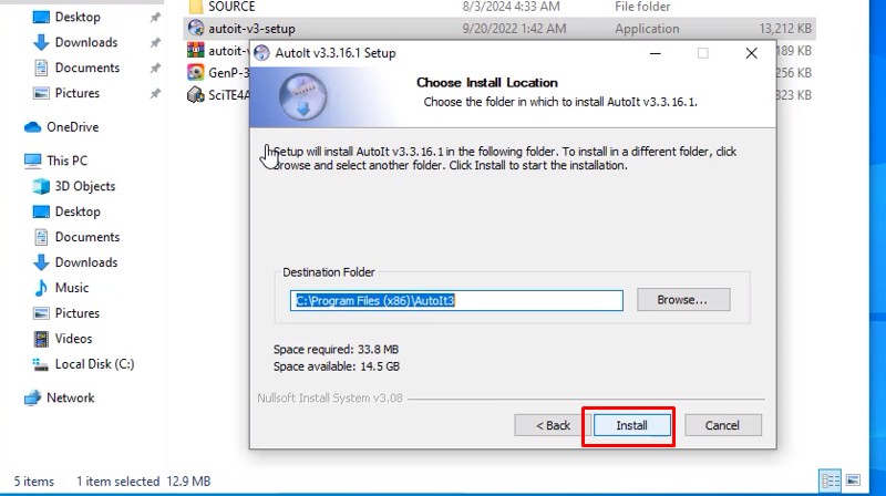 Bấm Install