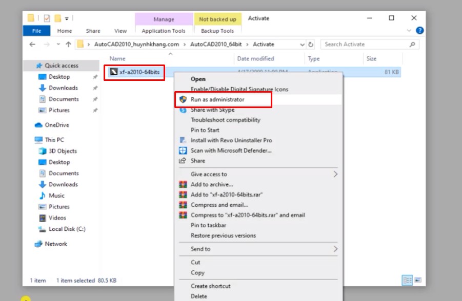 Chuột phải vào file và chọn Run as admin