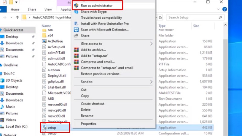 Chuột phải file setup và chọn Run as admin