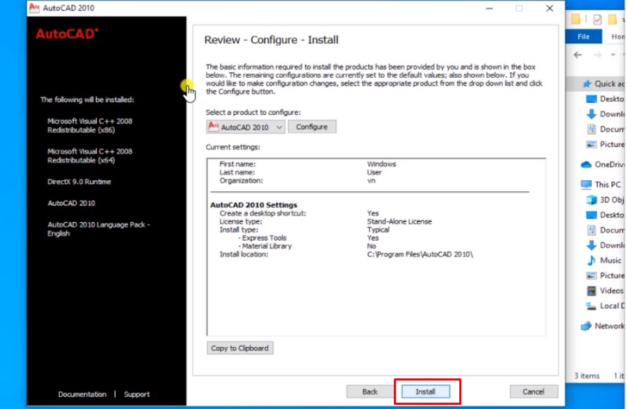 Bấm Install