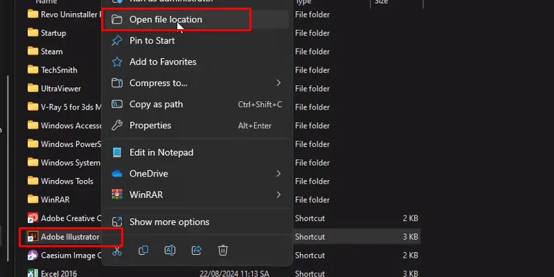 tiếp tục Chọn Open file location