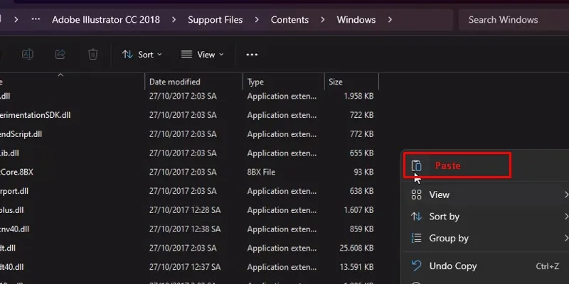 Paste file đã coppy ở bước 8 vào