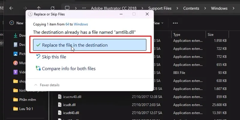 ấm vào Replace the file...
