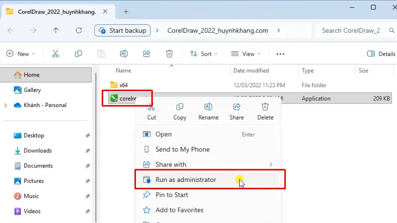 Chạy file cài đặt bằng quyền Admin